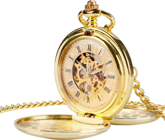 Šperky4U Mechanické kapesní hodinky otevírací zlacené - cibule - KH0049-GD