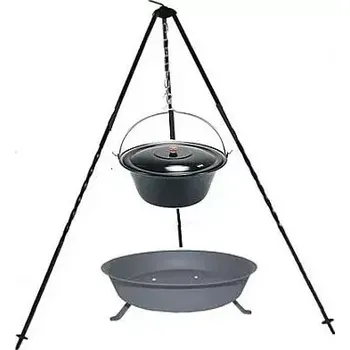 Outdoor vaření Trojnožka 1 m kotlík smalt s poklicí 8 l ohniště (sada trojnožka 1 m + kotlík smaltovaný 8 L s poklicí + kovové ohniště pro menší akce)