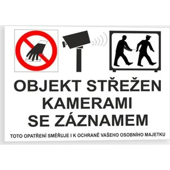 Informační tabulka Objekt střežen kamerami se záznamem Samolepka 105 x 74 mm tl. 0.1 mm - Kód: 16046
