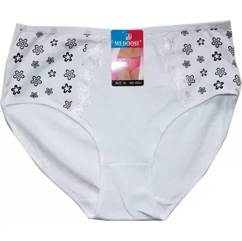 Dámské kalhotky do pasu s krajkou a potiskem 6943 bílé