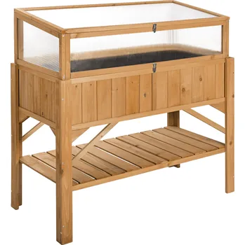 Vyvýšený záhon tectake 403251 vyvýšený záhon s policí a pařeništěm 119 cm hnědý