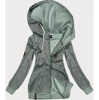 Dámská mikina Šedozelená dámská rozepínací mikina se vzorem srdíček (2315) odstíny zelené XXL (44)