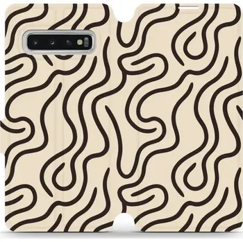 Pouzdro na mobilní telefon Flipové pouzdro Mobiwear - Samsung Galaxy S10 - VA60S Linky (Knížkové flip pouzdro, obal, kryt na mobil Samsung Galaxy S10 - VA60S Linky, materiál Umělá kůže + TPU - ochrana 360°, stojánek, silikonová vanička, magnetické zavírání)