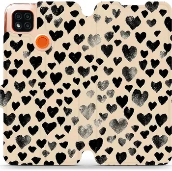 Pouzdro na mobilní telefon Flipové pouzdro Mobiwear - Xiaomi Redmi 9C - VA51S Černá srdíčka (Knížkové flip pouzdro, obal, kryt na mobil Xiaomi Redmi 9C - VA51S Černá srdíčka, materiál Umělá kůže + TPU - ochrana 360°, stojánek, silikonová vanička, magnetické zavírání)