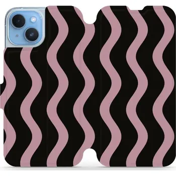 Pouzdro na mobilní telefon Flipové pouzdro Mobiwear - Apple iPhone 14 - VA54S Fialové vlnky (Knížkové flip pouzdro, obal, kryt na mobil Apple iPhone 14 - VA54S Fialové vlnky, materiál Umělá kůže + TPU - ochrana 360°, stojánek, silikonová vanička, magnetické zavírání)