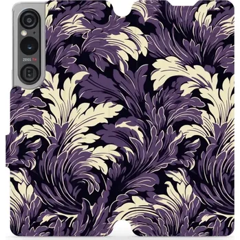 Pouzdro na mobilní telefon Flipové pouzdro Mobiwear - Sony Xperia 1 V - VA46S Fialové rostliny (Knížkové flip pouzdro, obal, kryt na mobil Sony Xperia 1 V - VA46S Fialové rostliny, materiál Umělá kůže + TPU - ochrana 360°, stojánek, silikonová vanička, magnetické zavírání)