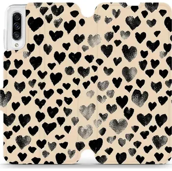 Pouzdro na mobilní telefon Flipové pouzdro Mobiwear - Samsung Galaxy A30s - VA51S Černá srdíčka (Knížkové flip pouzdro, obal, kryt na mobil Samsung Galaxy A30s - VA51S Černá srdíčka, materiál Umělá kůže + TPU - ochrana 360°, stojánek, silikonová vanička, magnetické zavírání)