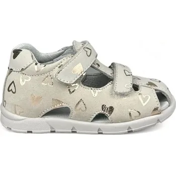 Dívčí sandály Dívčí kožené sandály Ciciban - Šedé se zlatými srdíčky