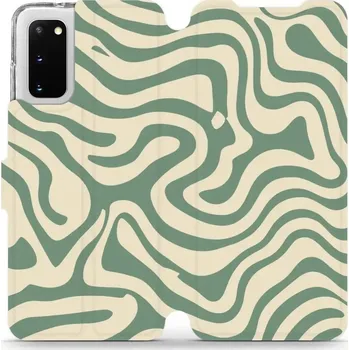 Pouzdro na mobilní telefon Flipové pouzdro Mobiwear - Samsung Galaxy S20 - VA57S Zelené a béžové zkrouceniny (Knížkové flip pouzdro, obal, kryt na mobil Samsung Galaxy S20 - VA57S Zelené a béžové zkrouceniny, materiál Umělá kůže + TPU - ochrana 360°, stojánek, silikonová vanička,)