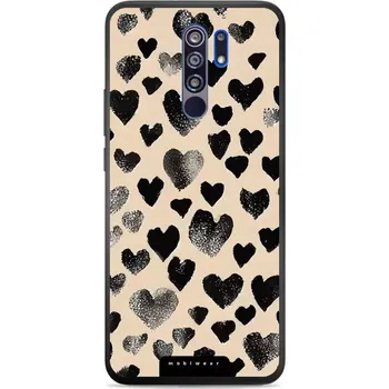 Pouzdro na mobilní telefon Lesklý kryt Mobiwear Glossy - Xiaomi Redmi 9 - GA51G Černá srdíčka (Prémiové lesklé pouzdro, obal, kryt Mobiwear Glossy na mobil Xiaomi Redmi 9 - GA51G Černá srdíčka, materiál Plast + TPU silikon - krytí po všech stranách, neošoupatelný potisk, tenké)