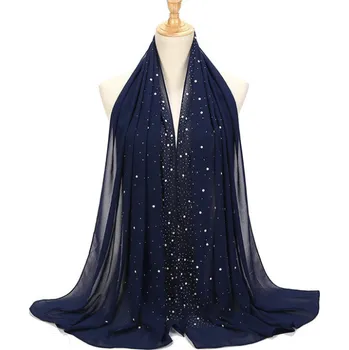 Šála šifonový přehoz přes ramena s perličkami Barva: Tmavě modrá