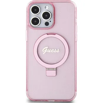 Pouzdro na mobilní telefon Zadní kryt Guess IML Ring Stand Glitter MagSafe pro Apple iPhone 15 Pro, růžová