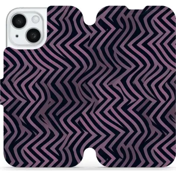 Pouzdro na mobilní telefon Flipové pouzdro Mobiwear - Apple iPhone 15 - VA55S Fialové klikyháky (Knížkové flip pouzdro, obal, kryt na mobil Apple iPhone 15 - VA55S Fialové klikyháky, materiál Umělá kůže + TPU - ochrana 360°, stojánek, silikonová vanička, magnetické zavírání)