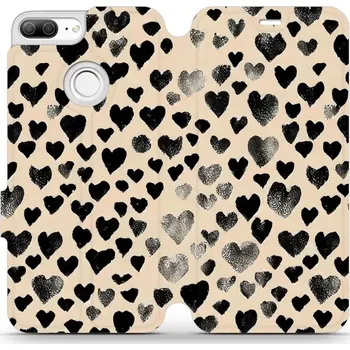 Pouzdro na mobilní telefon Flipové pouzdro Mobiwear - Honor 9 Lite - VA51S Černá srdíčka (Knížkové flip pouzdro, obal, kryt na mobil Honor 9 Lite - VA51S Černá srdíčka, materiál Umělá kůže + TPU - ochrana 360°, stojánek, silikonová vanička, magnetické zavírání)