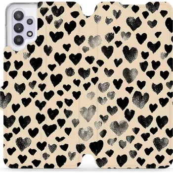 Pouzdro na mobilní telefon Flipové pouzdro Mobiwear - Samsung Galaxy A32 5G - VA51S Černá srdíčka (Knížkové flip pouzdro, obal, kryt na mobil Samsung Galaxy A32 5G - VA51S Černá srdíčka, materiál Umělá kůže + TPU - ochrana 360°, stojánek, silikonová vanička, magnetické zavírání)