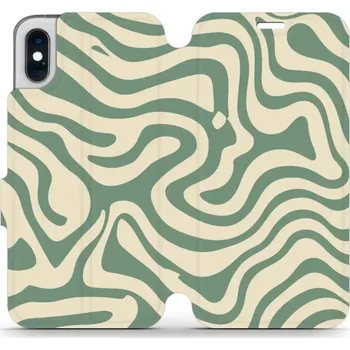 Pouzdro na mobilní telefon Flipové pouzdro Mobiwear - Apple iPhone X / XS - VA57S Zelené a béžové zkrouceniny (Knížkové flip pouzdro, obal, kryt na mobil Apple iPhone X / XS - VA57S Zelené a béžové zkrouceniny, materiál Umělá kůže + TPU - ochrana 360°, stojánek, silikonová vanička,