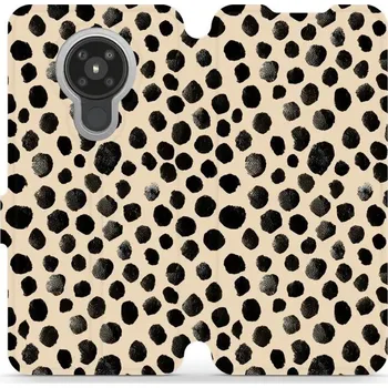 Pouzdro na mobilní telefon Flipové pouzdro Mobiwear - Nokia 5.3 - VA50S Černé puntíky (Knížkové flip pouzdro, obal, kryt na mobil Nokia 5.3 - VA50S Černé puntíky, materiál Umělá kůže + TPU - ochrana 360°, stojánek, silikonová vanička, magnetické zavírání)