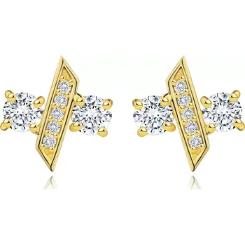 Náušnice Zlaté náušnice ze žlutého 14K zlata - kulatý zirkon, šikmá tyčinka