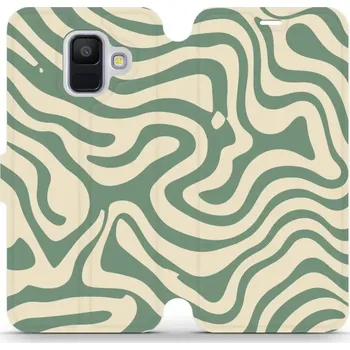 Pouzdro na mobilní telefon Flipové pouzdro Mobiwear - Samsung Galaxy A6 2018 - VA57S Zelené a béžové zkrouceniny (Knížkové flip pouzdro, obal, kryt na mobil Samsung Galaxy A6 2018 - VA57S Zelené a béžové zkrouceniny, materiál Umělá kůže + TPU - ochrana 360°, stojánek, silikonová)