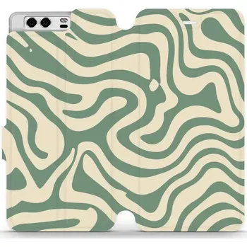 Pouzdro na mobilní telefon Flipové pouzdro Mobiwear - Huawei P10 - VA57S Zelené a béžové zkrouceniny (Knížkové flip pouzdro, obal, kryt na mobil Huawei P10 - VA57S Zelené a béžové zkrouceniny, materiál Umělá kůže + TPU - ochrana 360°, stojánek, silikonová vanička, magnetické zavírá