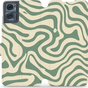 Pouzdro na mobilní telefon Flipové pouzdro Mobiwear - Motorola Moto E22 / E22i - VA57S Zelené a béžové zkrouceniny (Knížkové flip pouzdro, obal, kryt na mobil Motorola Moto E22 / E22i - VA57S Zelené a béžové zkrouceniny, materiál Umělá kůže + TPU - ochrana 360°, stojánek, silikonov