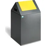Nádoba na odpad, z ocelového plechu, samozhášecí, 43 litrů, šedá, žluté víko, otvor pro vhazování
