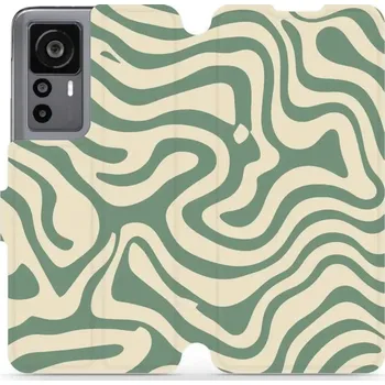 Pouzdro na mobilní telefon Flipové pouzdro Mobiwear - Xiaomi 12T / 12T Pro - VA57S Zelené a béžové zkrouceniny (Knížkové flip pouzdro, obal, kryt na mobil Xiaomi 12T / 12T Pro - VA57S Zelené a béžové zkrouceniny, materiál Umělá kůže + TPU - ochrana 360°, stojánek, silikonová vaničk