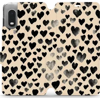 Pouzdro na mobilní telefon Flipové pouzdro Mobiwear - Samsung Galaxy Xcover PRO - VA51S Černá srdíčka (Knížkové flip pouzdro, obal, kryt na mobil Samsung Galaxy Xcover PRO - VA51S Černá srdíčka, materiál Umělá kůže + TPU - ochrana 360°, stojánek, silikonová vanička, magnetické)