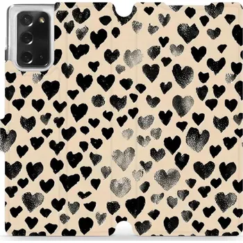 Pouzdro na mobilní telefon Flipové pouzdro Mobiwear - Samsung Galaxy Note 20 - VA51S Černá srdíčka (Knížkové flip pouzdro, obal, kryt na mobil Samsung Galaxy Note 20 - VA51S Černá srdíčka, materiál Umělá kůže + TPU - ochrana 360°, stojánek, silikonová vanička, magnetické zavírání)