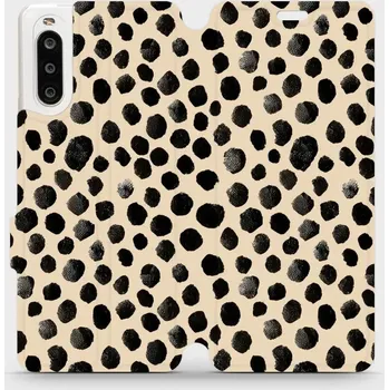 Pouzdro na mobilní telefon Flipové pouzdro Mobiwear - Sony Xperia 10 II - VA50S Černé puntíky (Knížkové flip pouzdro, obal, kryt na mobil Sony Xperia 10 II - VA50S Černé puntíky, materiál Umělá kůže + TPU - ochrana 360°, stojánek, silikonová vanička, magnetické zavírání)