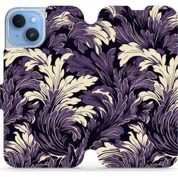 Pouzdro na mobilní telefon Flipové pouzdro Mobiwear - Apple iPhone 14 - VA46S Fialové rostliny (Knížkové flip pouzdro, obal, kryt na mobil Apple iPhone 14 - VA46S Fialové rostliny, materiál Umělá kůže + TPU - ochrana 360°, stojánek, silikonová vanička, magnetické zavírání)