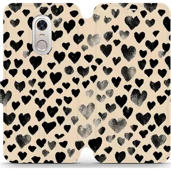 Pouzdro na mobilní telefon Flipové pouzdro Mobiwear - Xiaomi Redmi 5 Plus - VA51S Černá srdíčka (Knížkové flip pouzdro, obal, kryt na mobil Xiaomi Redmi 5 Plus - VA51S Černá srdíčka, materiál Umělá kůže + TPU - ochrana 360°, stojánek, silikonová vanička, magnetické zavírání)