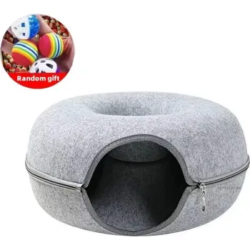 Pelíšek pro kočku Hrací tunel / pelíšek pro kočky ve tvaru "Donutu" Barva: Šedá, Velikost: 50 X 20 cm