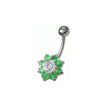 Piercing Šperky4U Piercing do pupíku - kytička, tmavě zelené zirkony - BP01257-E