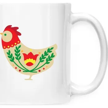 Hrnek malý bílý s potiskem kohoutek folklorní