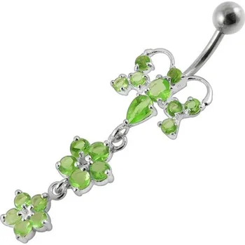 Piercing Šperky4U Stříbrný piercing do pupíku, světle zelené zirkony - BP01192-G