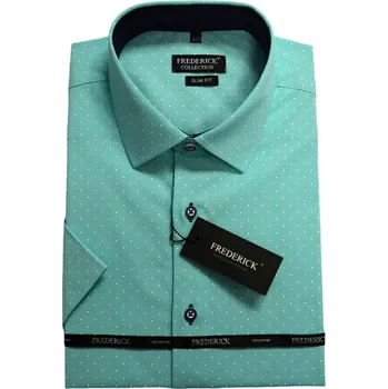 Pánská košile Pánská košile s krátkým rukávem - střih SLIM - vzor F1261- mentolová barva - 37