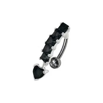 Piercing Šperky4U Stříbrný piercing do pupíku, černé zirkony - BP01190-K