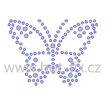 ZM054 - motýl nažehlovací hot-fix kamínková aplikace na textil, celkové rozměry cca 5,9x4,4cm barva: kameny barva 101 Crystal /stříbrná