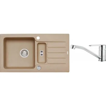 Kuchyňský dřez Alveus Set Niagara 70 Granitový dřez s vaničkou a odkapem 780x435 mm+ baterie Ruta, béžová, SETA549