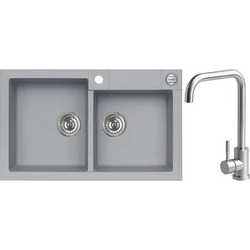 Alveus Set Rock 90 Granitový dřez dvojitý 780x480 mm+ baterie Angel, beton, SETA20106