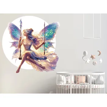 Samolepící dekorace Květinová víla na houpačce samolepka na zeď arch 75 x 74 cm