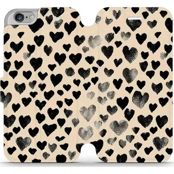 Pouzdro na mobilní telefon Flipové pouzdro Mobiwear - Apple iPhone 6 / 6S - VA51S Černá srdíčka (Knížkové flip pouzdro, obal, kryt na mobil Apple iPhone 6 / 6S - VA51S Černá srdíčka, materiál Umělá kůže + TPU - ochrana 360°, stojánek, silikonová vanička, magnetické zavírání)