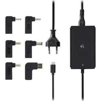 Počítač Nedis NBAU65110BK Napájecí adaptér, univerzální, 5–20V, 2,4–3,25A, 65W, 100–240V AC, USB-C + 6 velikostí konektorů, 2,5m kabel NBAU65110BK