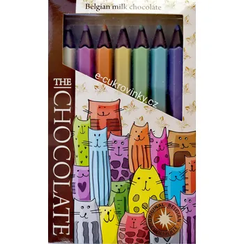 Cukrovinka Čokoládové pastelky 100 g v krabičce - KOČKY (z belgické čokolády / barevné čoko pastelky)