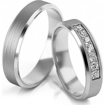 Prsten Snubní prstýnky z bílého zlata s fázovaným profilem a zirkony, 3 až 5mm STOB316VA + dárkové balení LUXUS zdarma