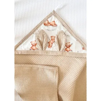 Vaflová osuška s oušky - béžová se spícími medvídky