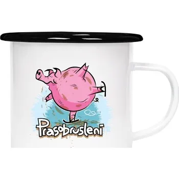 Pánské oblečení Plecháček - smaltový lem s potiskem Prasobruslení_plech