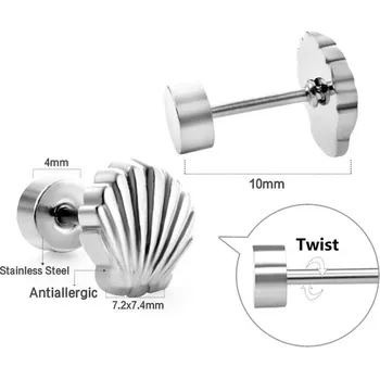 Náušnice Dívčí náušnice z nerezové oceli - skořápka,1 pár