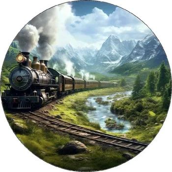 Jedlá dekorace na dort Jedlý papír vlak v horách 19,5cm